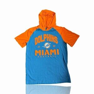 Logo Athletic Miami Dolphins Hoodie T-Shirt Mens M Aqua Orange NFL Short
